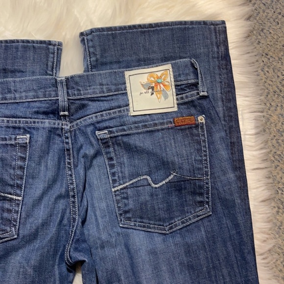 7 For All Mankind 7Fam Low Rise Boot Cut Medium Wash Blue Jeans Size 32 - Picture 13 of 16